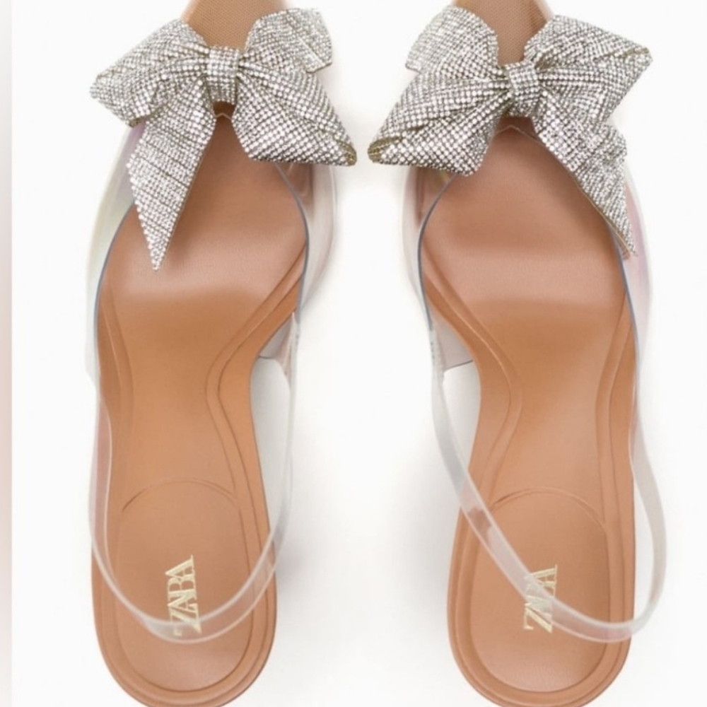 NWT. Zara  Rhinestones Embellished  Slingback High-Heel Shoes. Size 8 - Picture 7 of 8